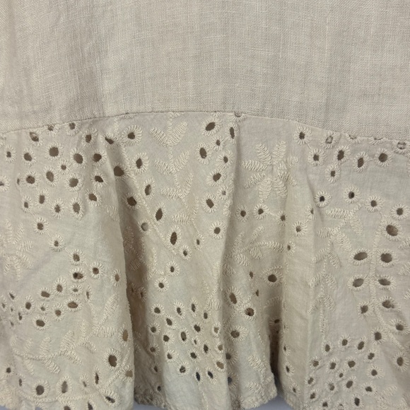 Valentina Naldi 100% Linen Cotton Cream Eyelet Ruffle Sleeves Hem Large Blouse - Picture 4 of 8